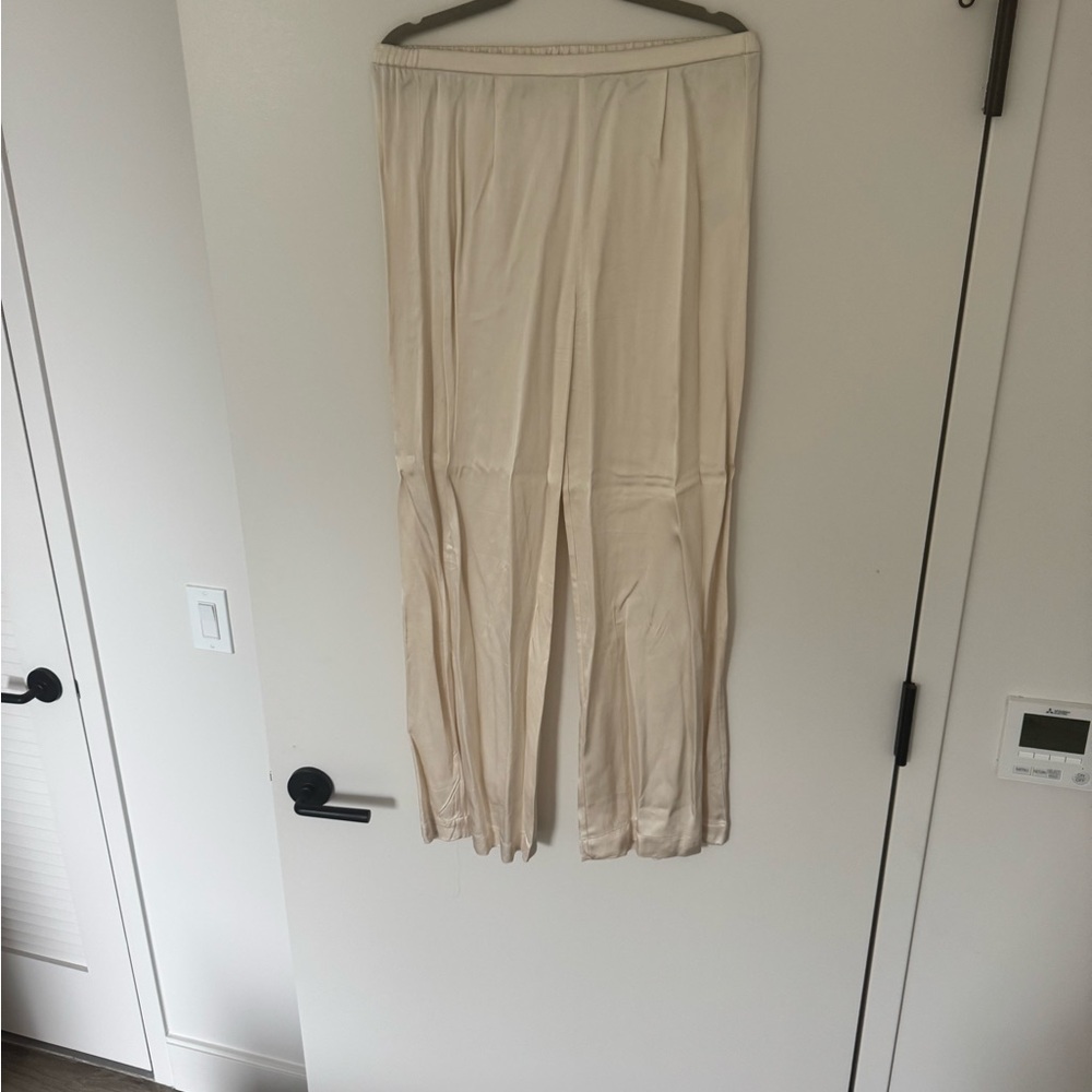 Zara Cream Elastic waist satin pants